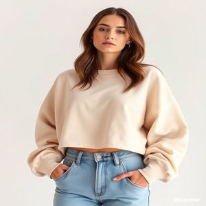 Cropped Beige Sudadera Female Sweatshirt